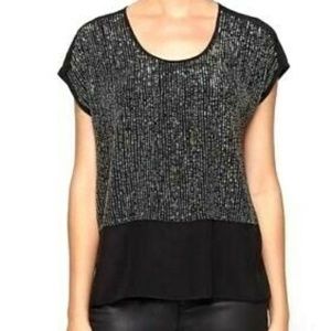 Eileen Fisher Sequin Silk Crepe de Chine Blouse XS